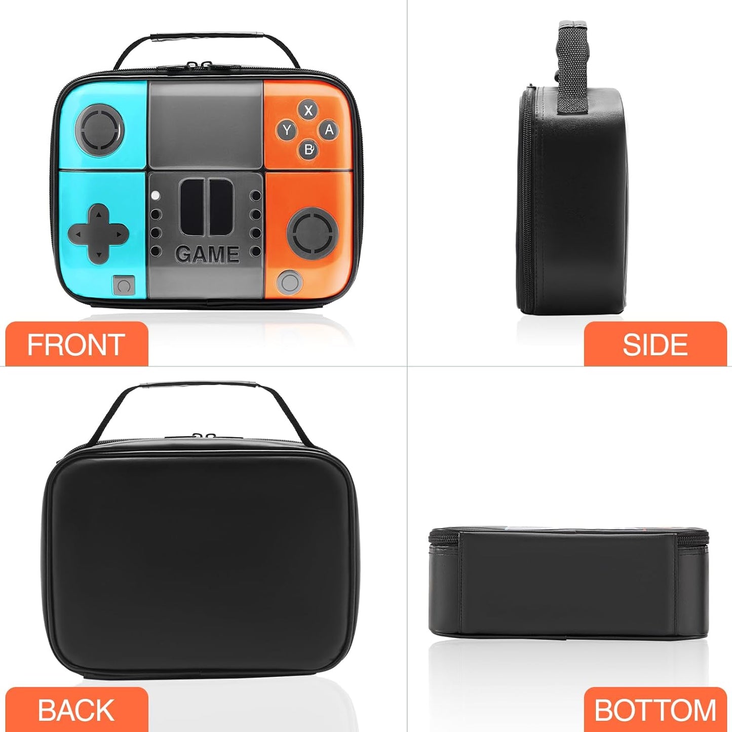 Kids Gamer Lunch Box for Boys, Game Console Insulated Lunch Bag, PU Leather Waterproof Lunchbox with Mesh Pocket, Durable Leakproof Lunch Tote Fits Bento Box for School