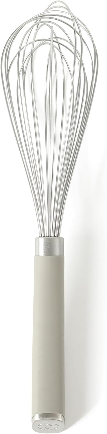 Calphalon Edge 6-Piece Stainless Steel Kitchen Tool & Gadget Set, Kitchen Utensil Set with Silicone Accent, Can opener, Straight peeler, Grater, Tongs, Balloon whisk and Scoop (Taupe)