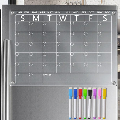 4Pcs Fridge Calendar Set, Clear Magnetic Dry Erase Daily, Weekly, Monthly Planners & Menu Board, w/ 2 Packs of 8 Markers