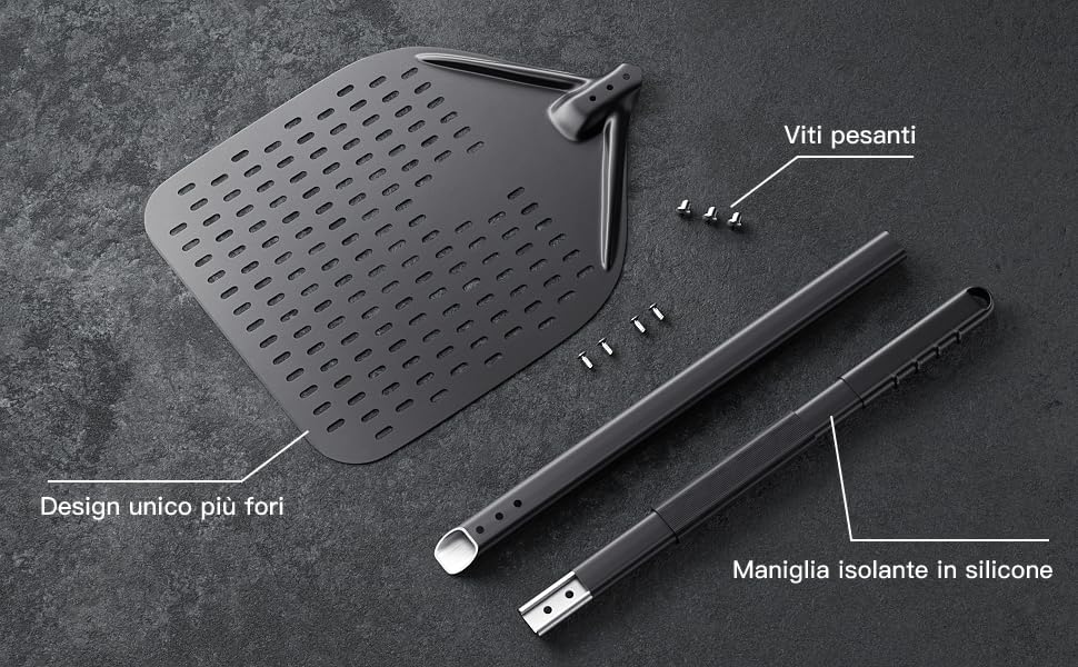 4 Piece Pizza Oven Kit Perforated Pizza Peel 12 Inch Pizza Turning Peel and Pizza Brush Ash Rake Wood Fired Commercial Oven Utensil for Home Restaurant