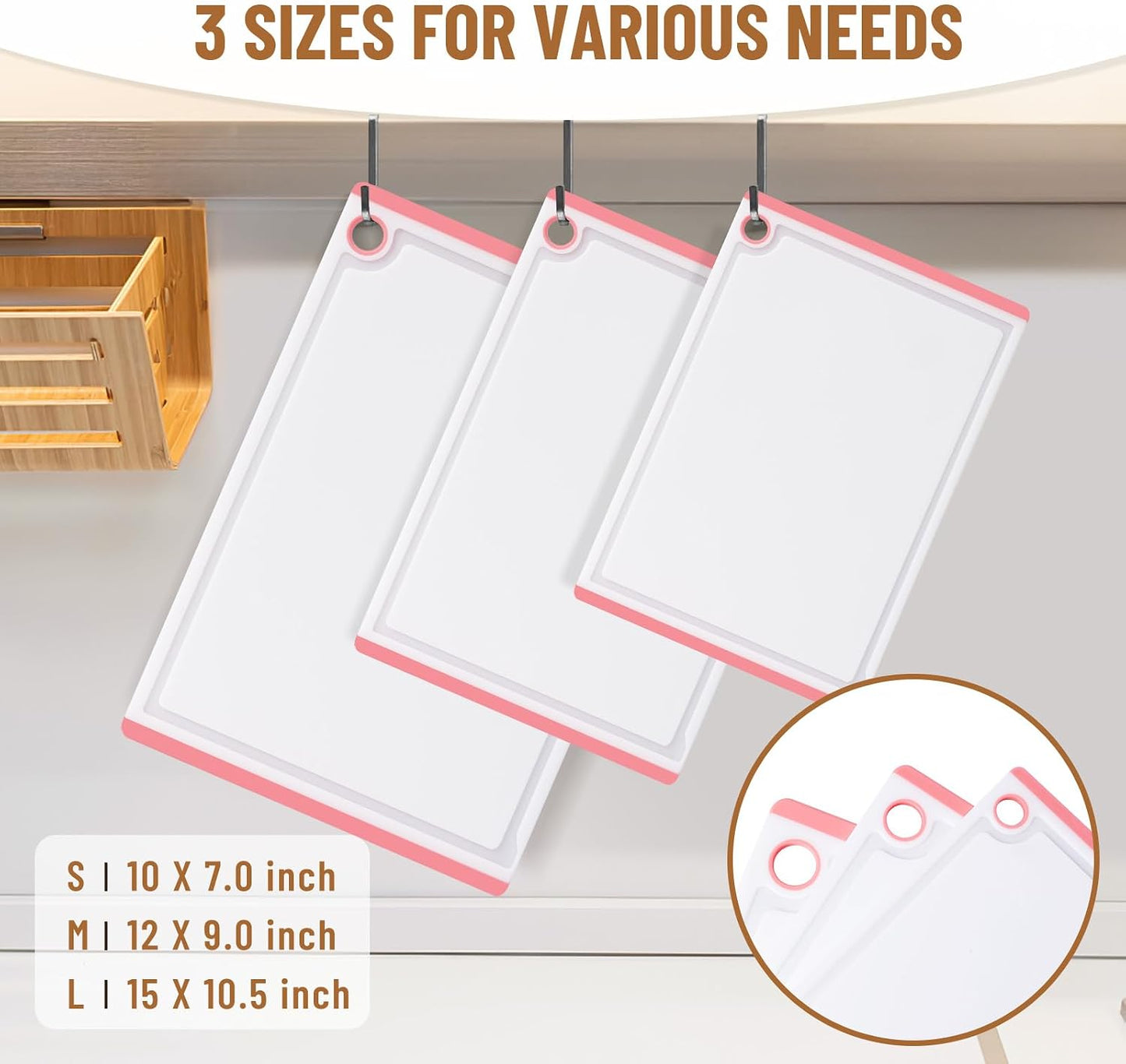 Kikcoin Plastic Cutting Boards for Kitchen, 3-Piece Large Cutting Board Set Dishwasher Safe Chopping Boards with Non-slip Feet and Juice Grooves, Gray