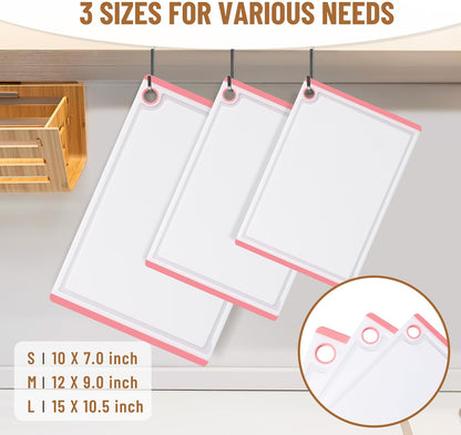 Kikcoin Plastic Cutting Boards for Kitchen, 3-Piece Large Cutting Board Set Dishwasher Safe Chopping Boards with Non-slip Feet and Juice Grooves, Gray