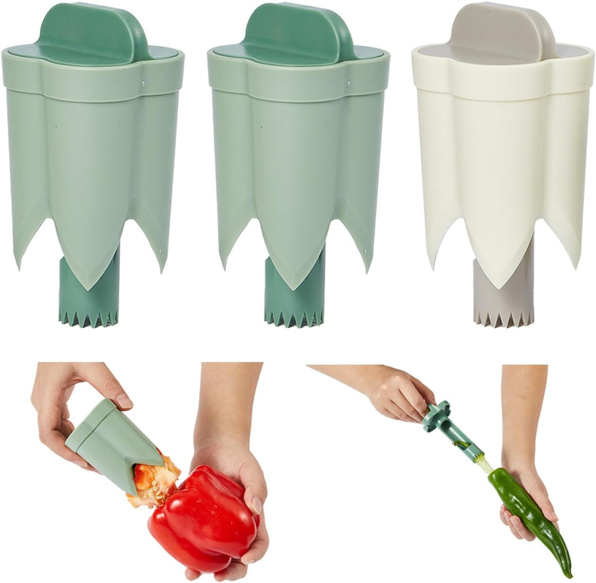 3 Pack 2‑in‑1 Bell Pepper Corer Tool, Fruit Seed and Core Remover