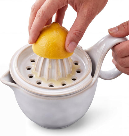 Sawysine Ceramic Lemon Squeezer Manual Citrus Juicer with Strainer Hand Press Lime Orange Reamer with 8.45 oz Cup Strainer Lid Spout Handle for Citrus Fruits Home Kitchen Bar(Classic,Dark Blue)
