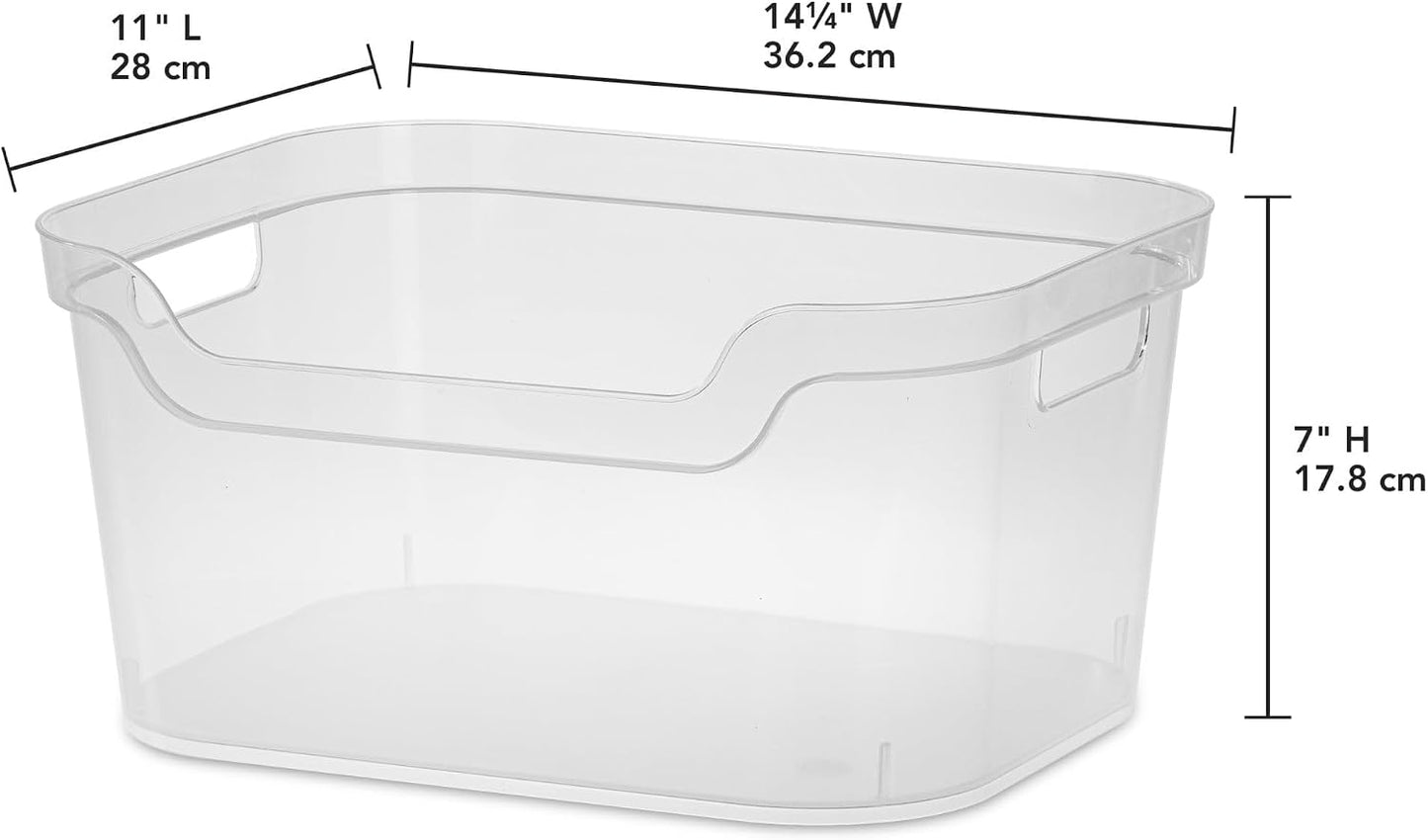 （2 Pack） Clear Plastic Storage Bin, Large Open Organizer Bin with Handles, 14.25" L Easy Access Pantry & Closet Organizer, See-Through Container for Home Office
