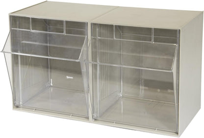 Akro-Mils TiltView Plastic Storage Cabinet with 6 Tilt Out Bins, Horizontal Organizer, Teacher Toolbox, and Office Supply Organizer, 23-5/8" W x 3-1/2" H x 3-3/4" D, Stone