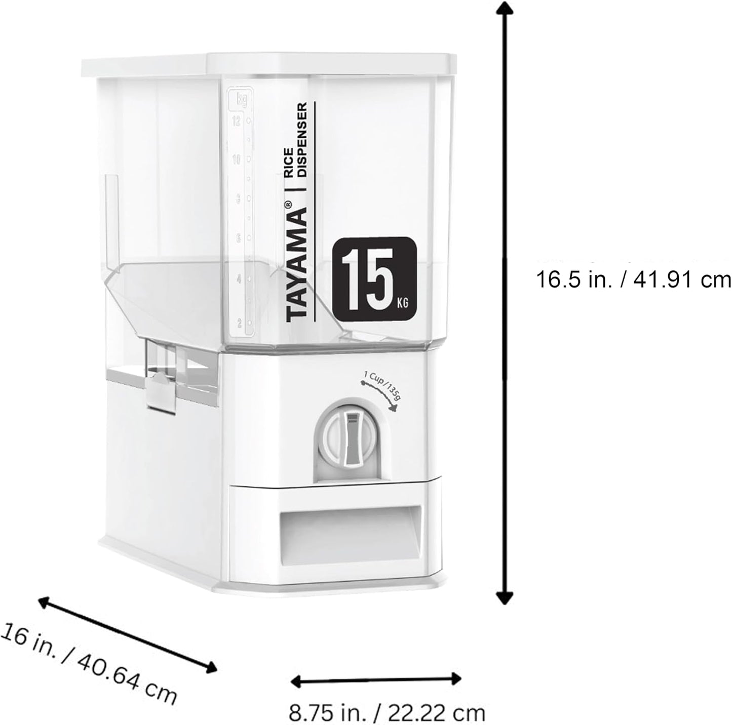 TAYAMA 55 lbs. Capacity Rice Dispenser Grain Storage Container,White