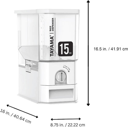 TAYAMA 55 lbs. Capacity Rice Dispenser Grain Storage Container,White