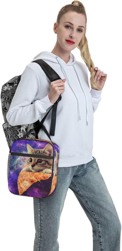 Black Cat Reusable Lunch Box Food Bag Insulated Lunch Bag for Teenage Boys Girls School Beach