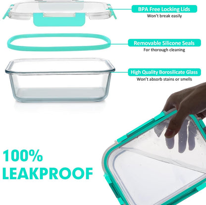 VERONES 30 Pieces Glass Meal Prep Containers Set, Stackable Glass Food Storage Containers with Lids-Airtight Lunch Containers，for Microwave, Oven, Freezer & Dishwasher,Grey