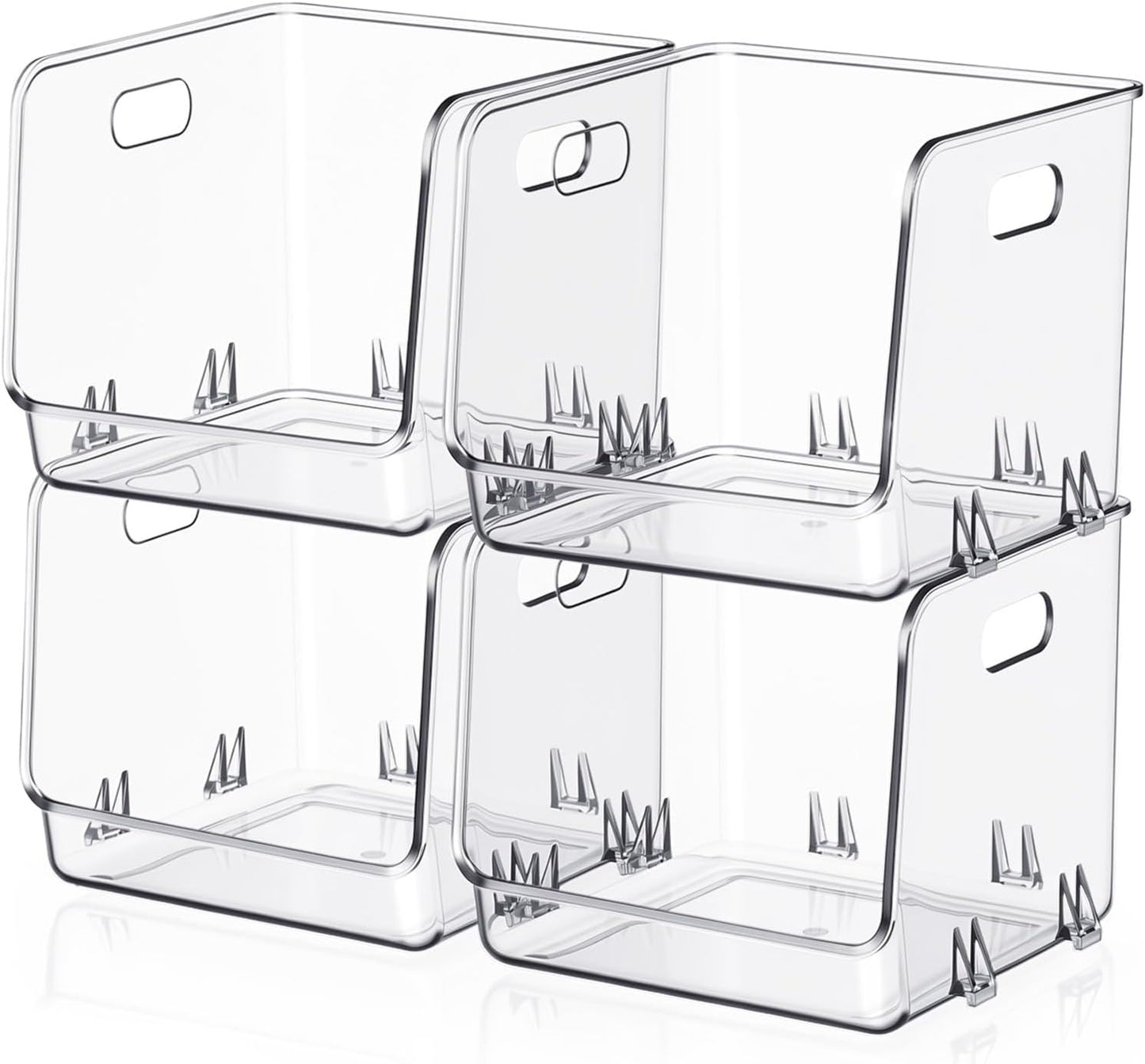 4 Pcs Clear Plastic Storage Bins Stackable Pantry Storage Organizer Kitchen Cabinet Organizers Ideal Containers for Coffee Pod Tea Sugar Bag Fridge Caddy Office