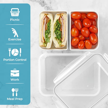 carrotez Food Storage Containers with 3 Removable Compartments, Food Prep Container with Airtight Lids, Portion Control Container, Microwave Safe, Reusable, 4.64 Cup (1100ml)