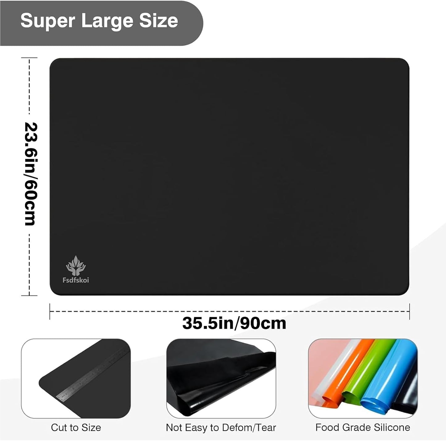 35.5" x 23.6" Extra Large Silicone Mat, Silicone Craft Mat for Placemat Baking Painting Clay Art and More (Black)