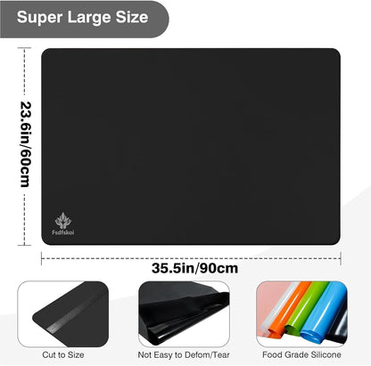 35.5" x 23.6" Extra Large Silicone Mat, Silicone Craft Mat for Placemat Baking Painting Clay Art and More (Black)