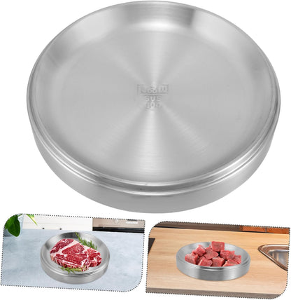 OUNONA Stackable Stainless Steel Griddle Plate for Bbq and Grilled Side Dishes Round Serving Tray for Food Prep and Outdoor Cooking Versatile and Space-saving Design