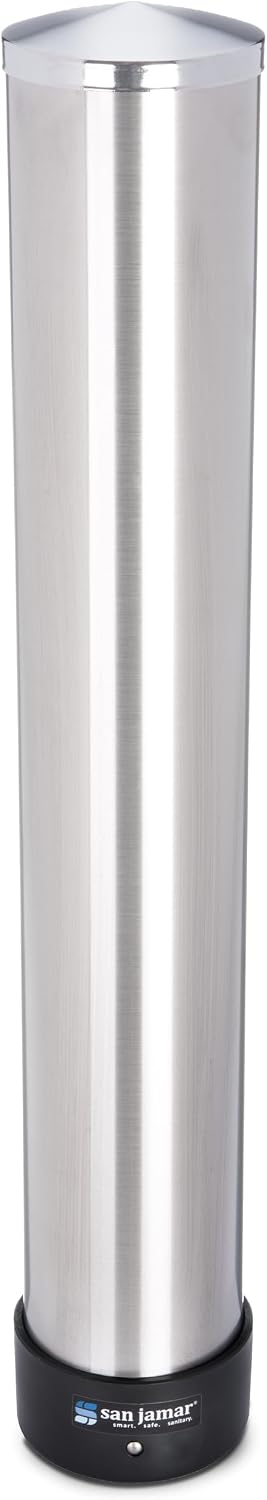 San Jamar Pull-Type Cup Dispenser 12-24 Oz. Cups for Restaurants, Home, and Office, Plastic, 23.5 Inches, Silver