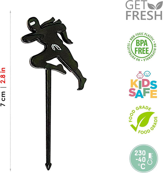 GET FRESH Ninja Food Picks for Kids – 18-pcs Mini Ninja Food Picks for Toddlers Lunch Decoration – Black Ninja Bento Box Toothpicks for Children– Reusable Kids Food Toothpicks Set for Bento Deco