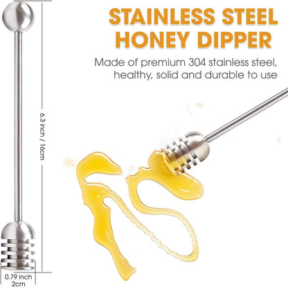 NiceGo Honey Dipper. Premium 304 Stainless Steel Honey Dipper Set, 6.3 Inch Kitchen Stirrer, 2 Pack Deep-Groove Honeycomb Sticks for Syrup, Molasses, and Sauces, Dishwasher Safe. 2 PCS in One Box.