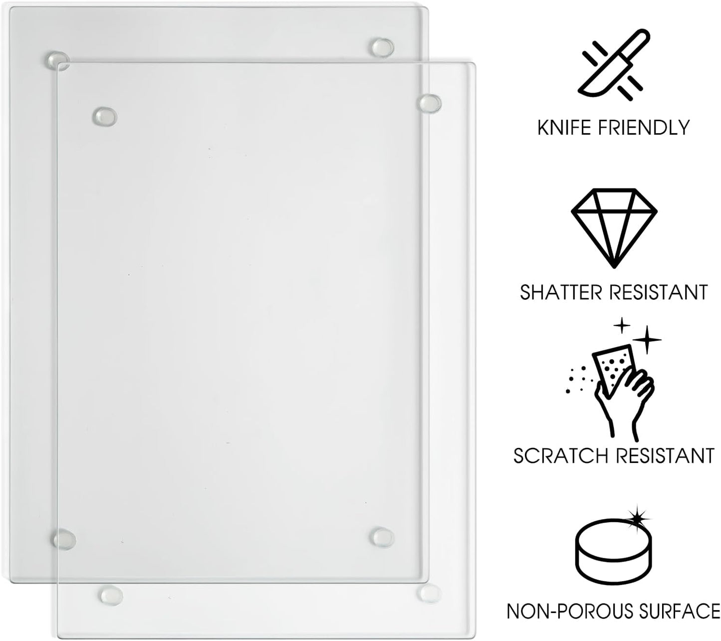 JAMBALAY Tempered Glass Cutting Boards for Kitchen, 16"x12" Clear Glass Cutting Board Set, 2Pcs Chopping Board with Rubber Non Slip Feet, Heat Resistant, Shatter Resistant, Dishwasher Safe