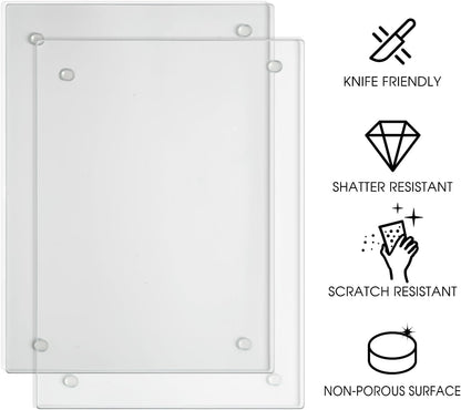 JAMBALAY Tempered Glass Cutting Boards for Kitchen, 16"x12" Clear Glass Cutting Board Set, 2Pcs Chopping Board with Rubber Non Slip Feet, Heat Resistant, Shatter Resistant, Dishwasher Safe