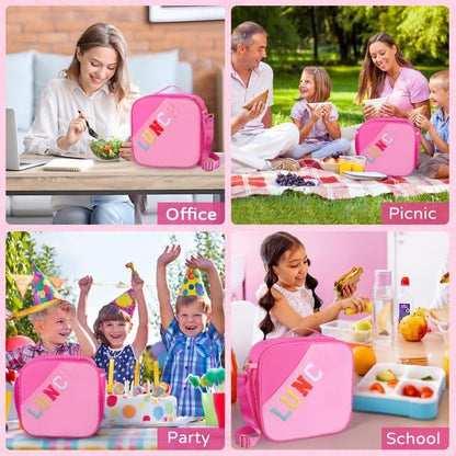 Nsrzua Lunch Bag Kids-Kids Insulated Lunch Bag with Adjustable Strap - Reusable Leakproof Lunch Box for Girls, Preppy School Lunch Tote for Travel, Picnic,School & Winter Camp