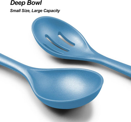 VOVOLY Silicone Spoons for Cooking, Solid & Slotted Spoon Set, Med, Black