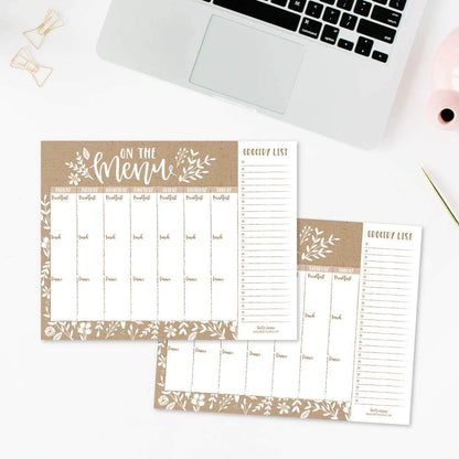 Rustic Weekly Meal Planning Calendar Grocery Shopping List Magnet Pad for Fridge, Magnetic Family Pantry Food Menu Board Organizer, Week Diet Prep Planner Tools Refrigerator What to Eat Dinner Notepad