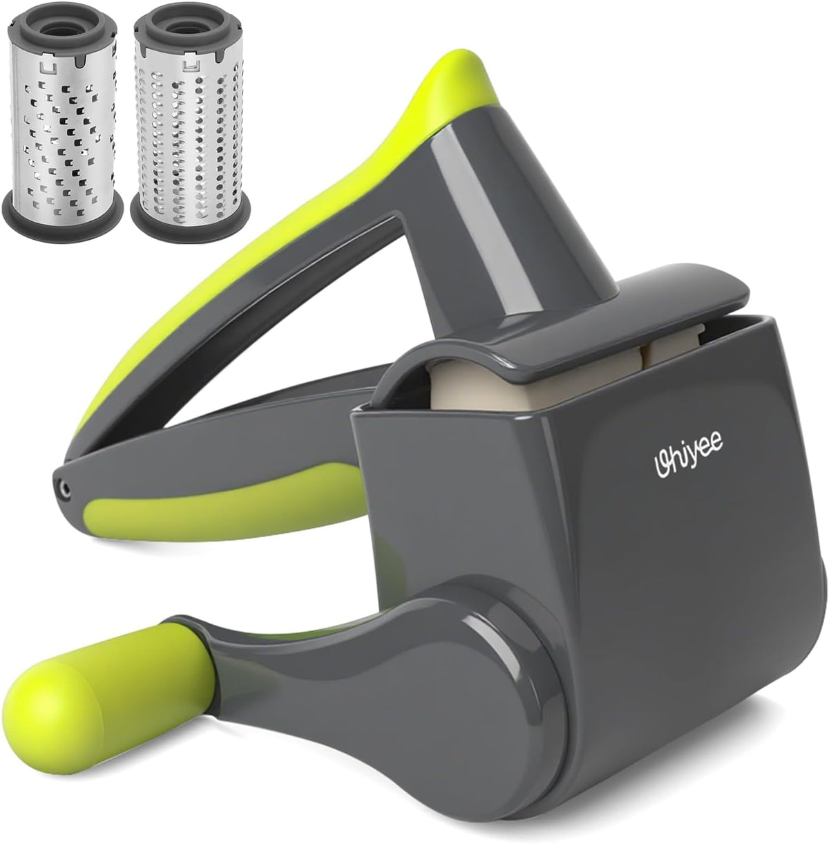 UHIYEE Patented Handheld Parmesan Cheese Grater with 2 Rotary Drums, White