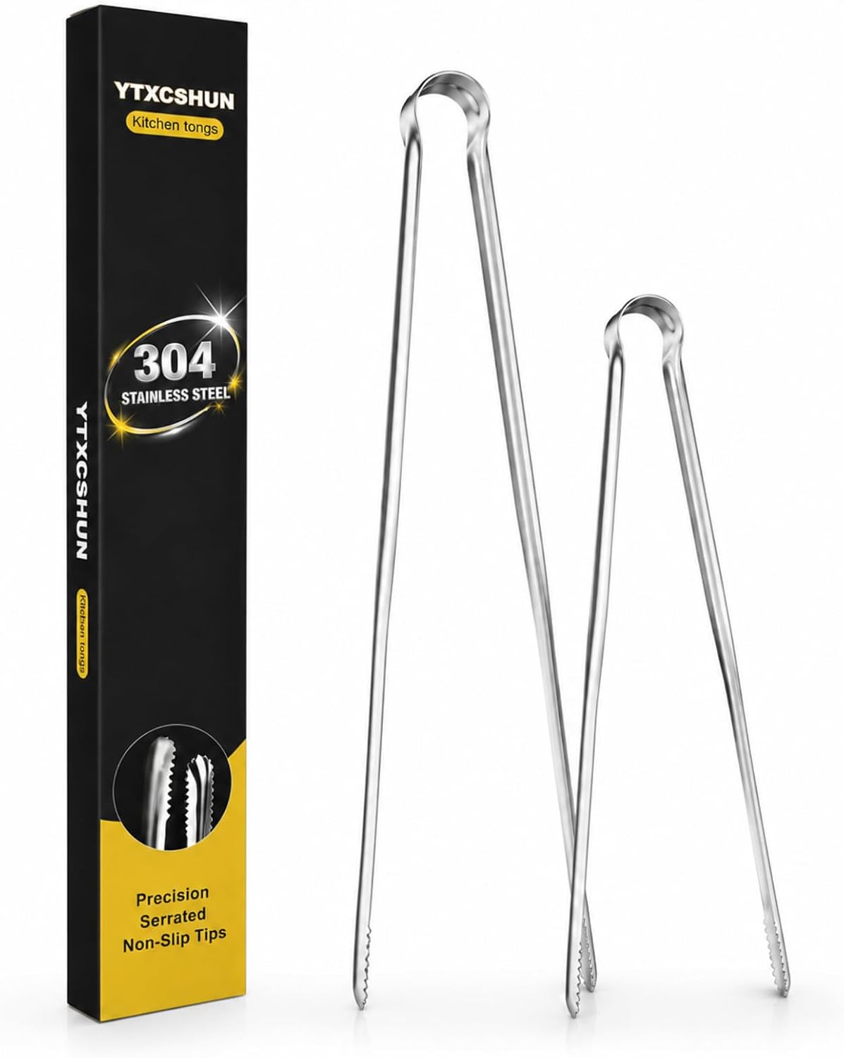 Tongs for Cooking, Long Kitchen Tweezers Set of 3, 18/8 Stainless Steel KitchenTongs with Precision Serrated Non-Slip Tips, Lightweight Durable Tweezer for Frying, Plating & BBQ(9.5"+11.5"+13.5")