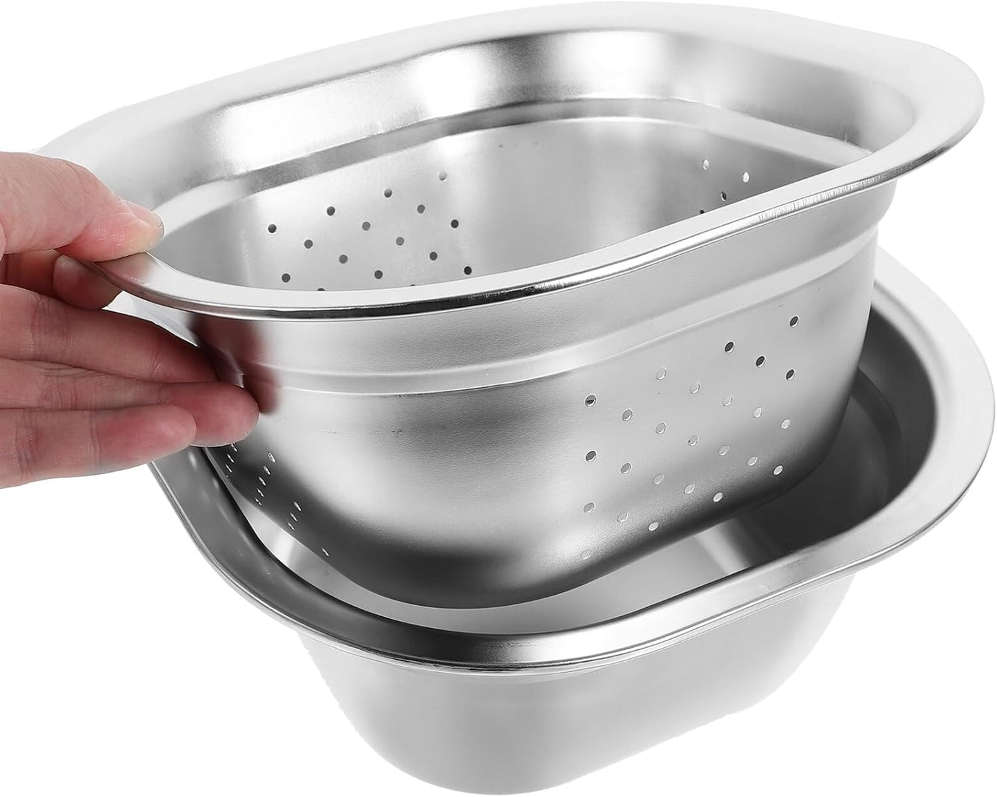 Zerodeko Stainless Steel Colander Bowl Set Square Kitchen Sink Metal Storage Basket Large Capacity Fruit Vegetables Washing Basin Rice Strainer Washer 22cm