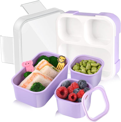 Genteen Bento Box for Kids, Kids Lunch Box with 3 Removable Compartments, Toddler Baby Lunch Box for Daycare, School, Leak-proof Lunch Snack Portion Container, Ideal Portion Size for Ages 3 to 7- Blue
