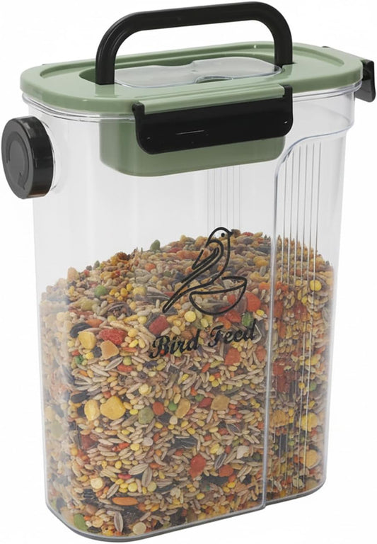 Bird Food Container,Pet Food Storage Bin with Side Pouring Spout and Handle,5lb Bird Seed Storage Container,Airtight BPA Free Portable BirdSeed Storages for Outside Feeders Container Holder