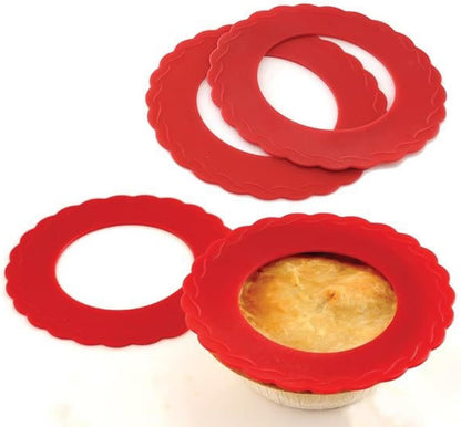 4Pcs Mini Pie Crust Shields, Silicone Mini Pie Pan Shields for Edges of Baking Pie, Red