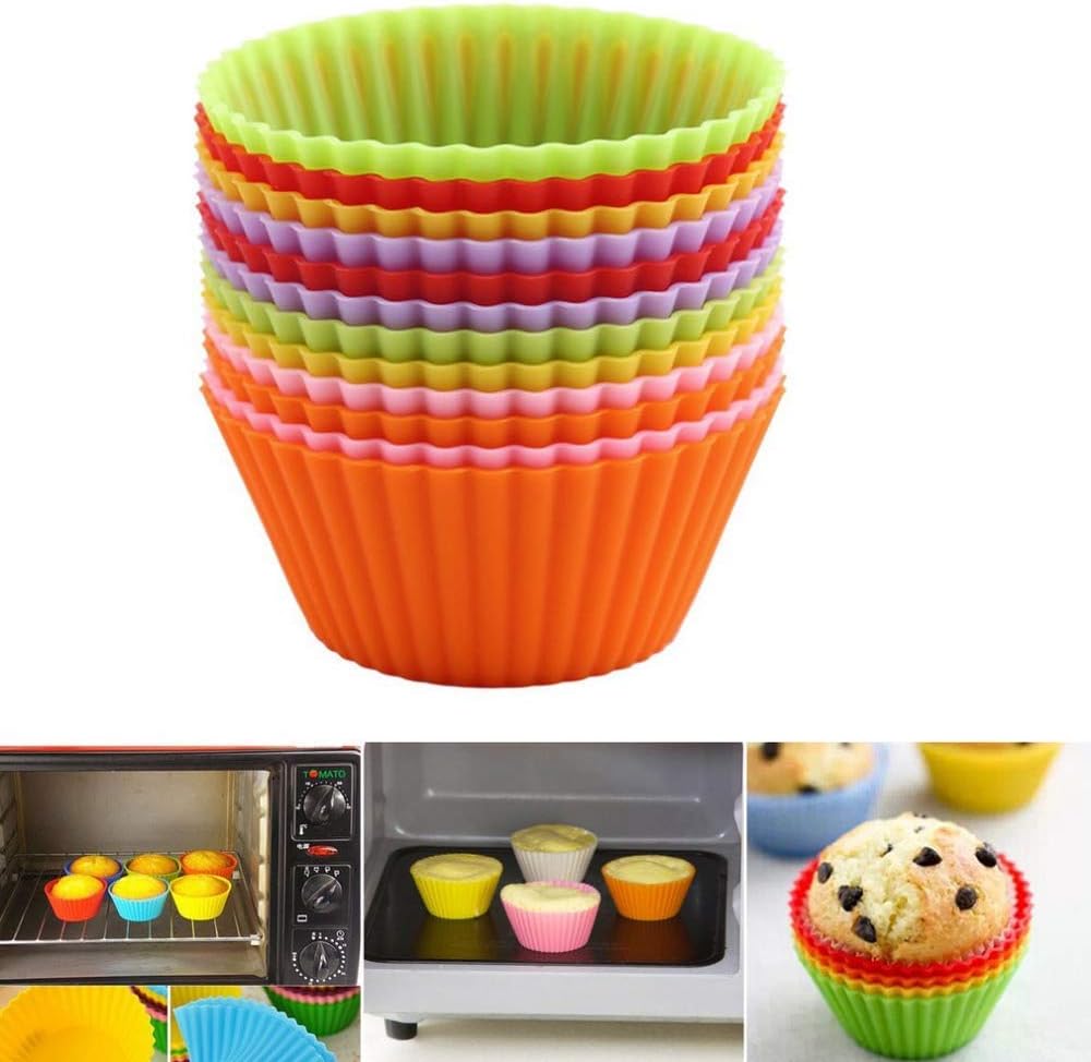 Tvoip Mini Muffin Pan - Reusable Silicone Cupcake Molds 2in 24 Pack - Small Baking Cups Truffle Cake Pan Set Nonstick in (Random 6 Colors)