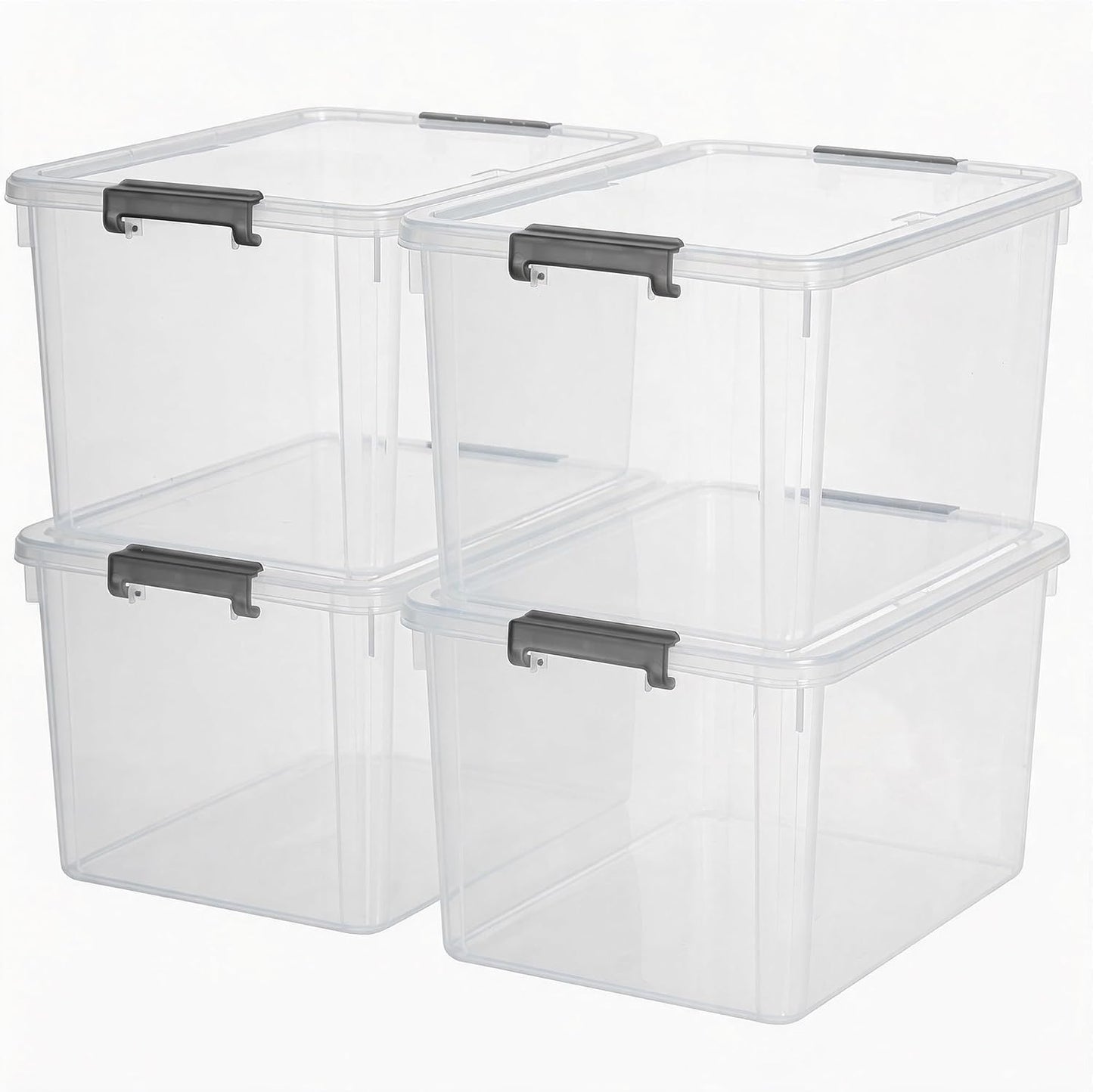 Citylife 32 QT Plastic Storage Bins with Latching Lids Stackable Storage Containers for Organizing Large Clear Storage Box for Garage, Closet, Kitchen, 4 Packs
