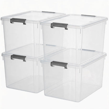 Citylife 32 QT Plastic Storage Bins with Latching Lids Stackable Storage Containers for Organizing Large Clear Storage Box for Garage, Closet, Kitchen, 4 Packs
