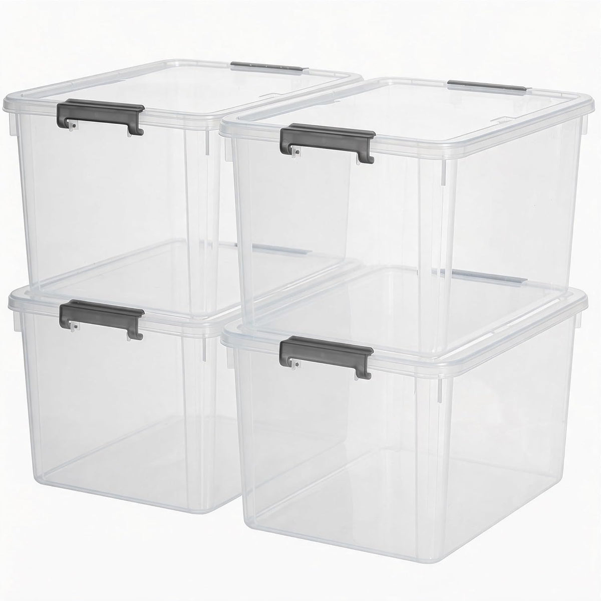 Citylife 32 QT Plastic Storage Bins with Latching Lids Stackable Storage Containers for Organizing Large Clear Storage Box for Garage, Closet, Kitchen, 4 Packs