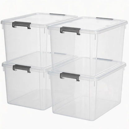 Citylife 32 QT Plastic Storage Bins with Latching Lids Stackable Storage Containers for Organizing Large Clear Storage Box for Garage, Closet, Kitchen, 4 Packs
