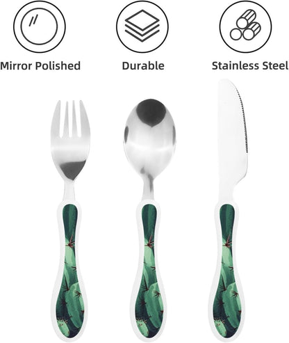 3-Piece Kids Silverware Set With Storage Case, Stainless Steel Reusable Children Safe Knife Spoon Fork Set Yellow Sunflowers Children Flatware Set For Kids Lunch Box