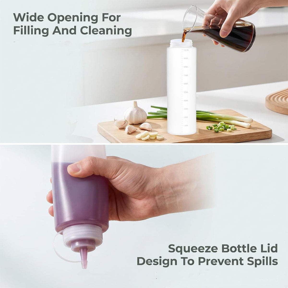 2 Pack 33oz Salad Dressing Shaker Bottle Condiment Squeeze Bottles
