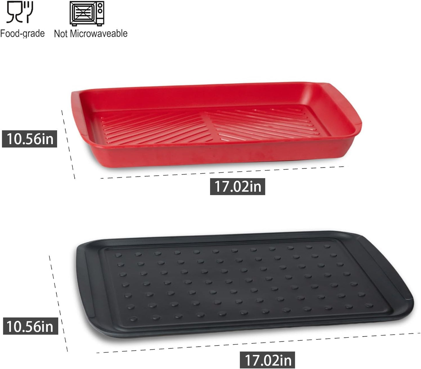 17 Inch Grilling Prep & Serve Trays with Non-Slip Base, Extra Thick,Warp-Resistant BBQ Platter Set for Cooking, Backyard Parties,Camping,Tailgating,Melamine Serving Trays for Food Prep,Red & Black