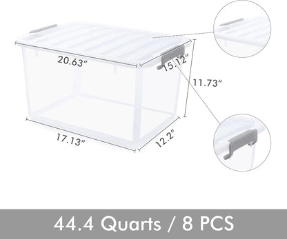 Citylife 32 QT Plastic Storage Bins with Latching Lids Stackable Storage Containers for Organizing Large Clear Storage Box for Garage, Closet, Kitchen, 4 Packs