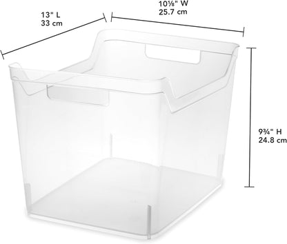 Sterilite Narrow Shelf Bin with Handles, Plastic Storage Container for Organizing Shelving, Closet, Pantry, and Countertops, Clear, 6-Pack