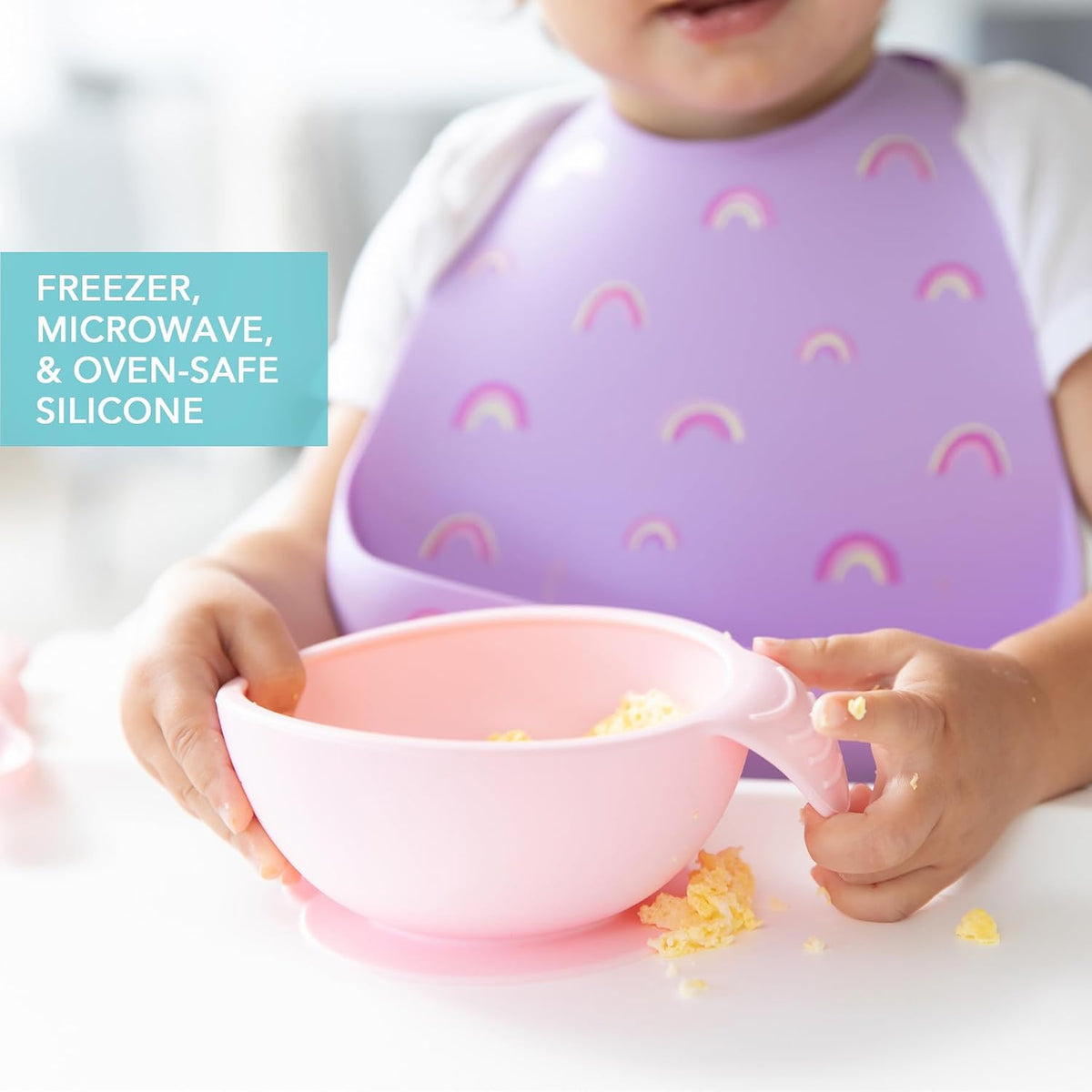 Bumkins Baby Bowl, Silicone Feeding Set with Suction for Baby and Toddler, Includes Spoon and Lid, First Feeding Set, Training Essentials for Baby Led Weaning for Babies 4 Months Up, Sage