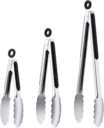 Stainless Steel Tongs Set, Food Grade Stainless Steel Kitchen Tongs, Heat Resistant 600 Degrees, for Cooking, BBQ Barbecue, Grilling, Buffet, Serving (7"+9"+12")