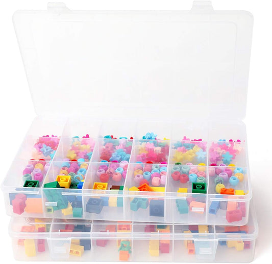 2 PCS Plastic Organizer Box, Clear Plastic Organizer, Organizer Box with Adjustable Dividers, 18 Grids Bead Organizer, Jewelry Storage Box, Small Clear Storage Bins, Lightweight Craft Organizer