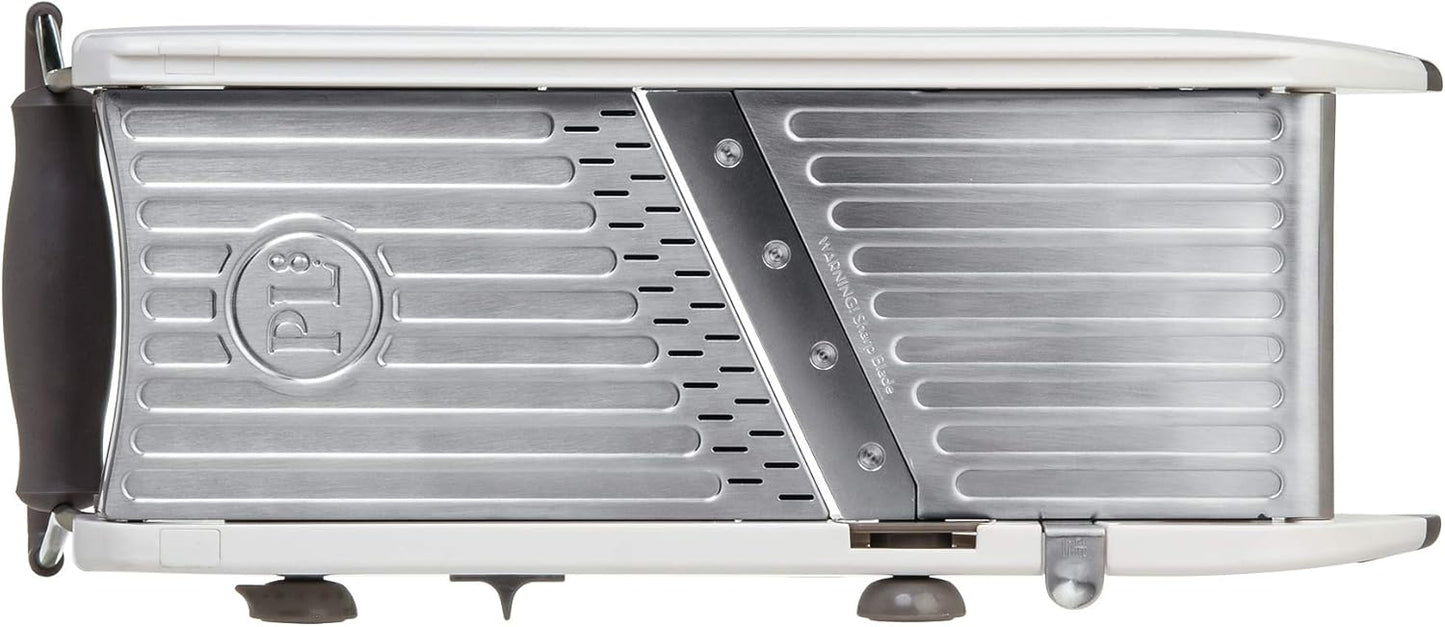 PL8 Professional Mandoline - Versatile Slicer with Adjustable Straight, Waffle, and Julienne Blades, Extra-Wide Stainless Steel Deck, Safety Hand Guard, Non-Skid Feet, and Space-Saving Design