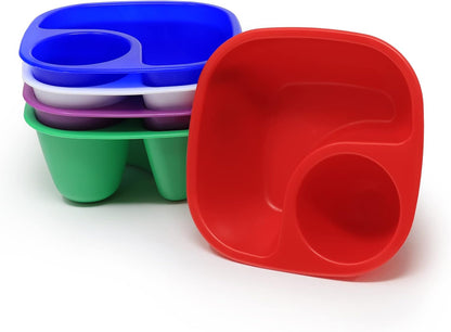 Rolling Sands Reusable Snack and Dip Bowls, 5 Pack, USA Made, Dishwasher and Microwave Safe Personal Size Plastic Divider Bowls, BPA-Free, Two Compartments to Hold Dips, Snacks and Treats