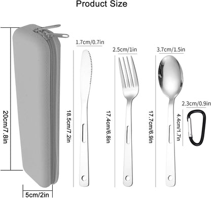 Travel Utensils Set with Silicone Case, Stainless Steel Silverware Set for Work Lunch Camping Picnic, Portable Cutlery Set on the Go, Easy to Clean (Grey)