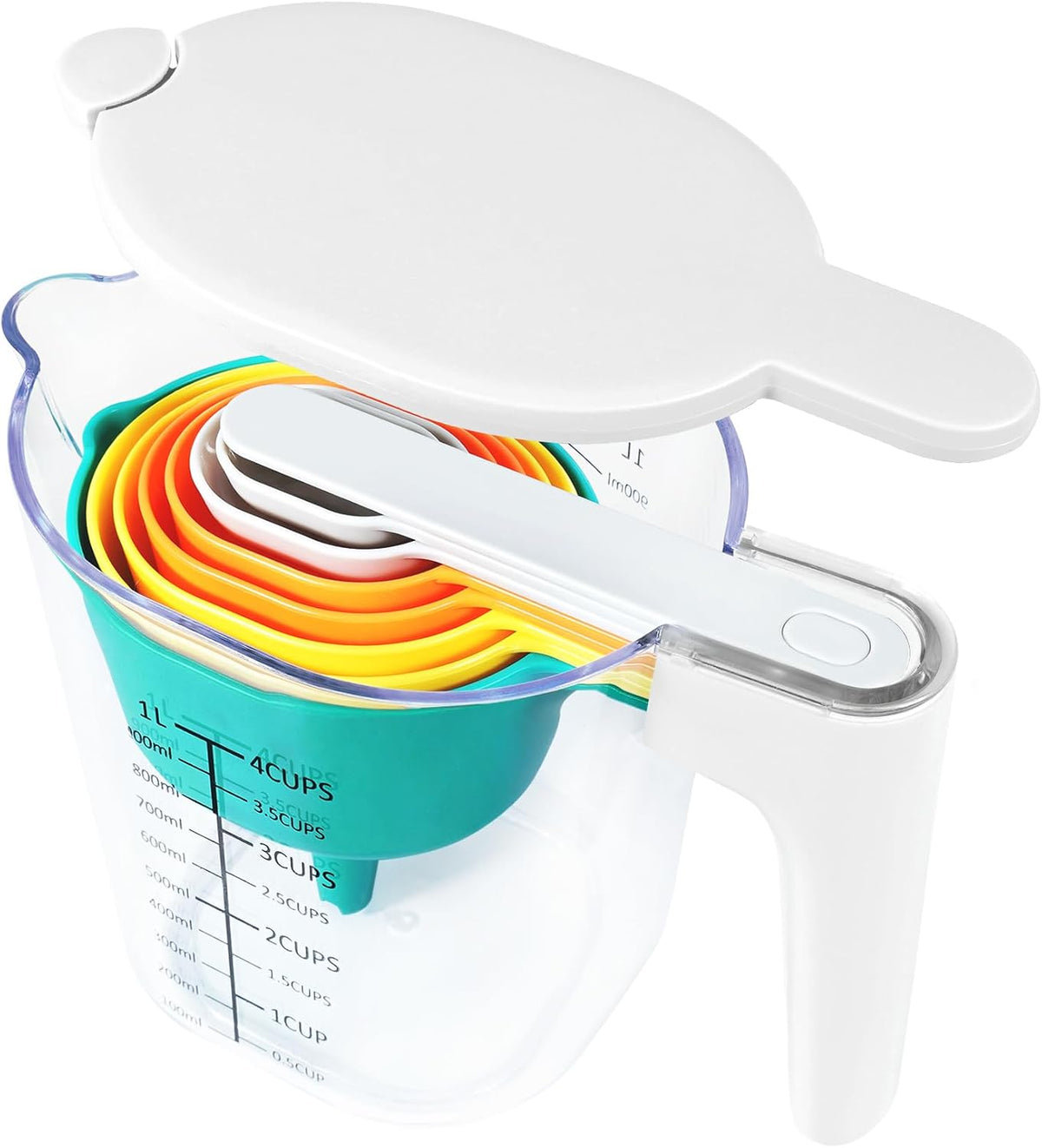 Stackable Measuring Cups & Spoons Set with Lids, Blue